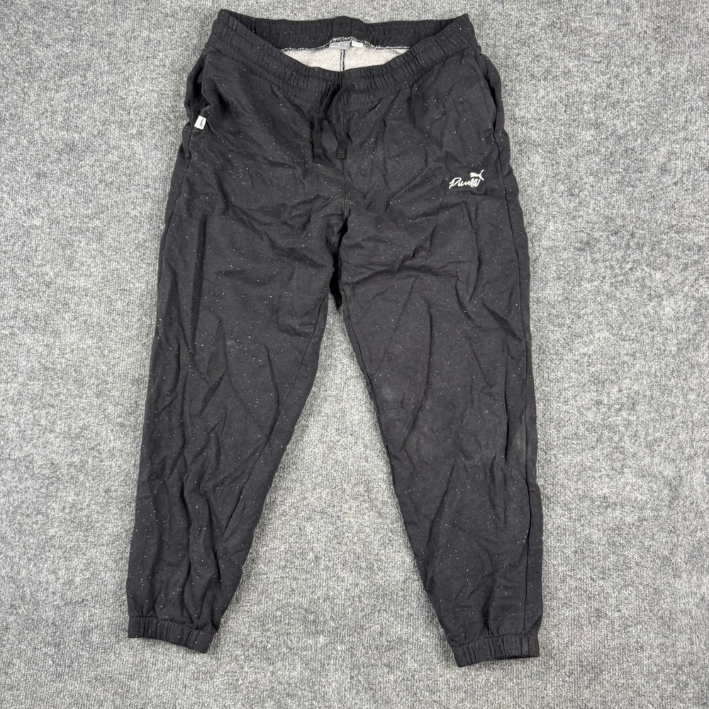 Puma Sweatpants Mens Size L Black Speckle Jogger Drawstring Cuffs 677950-01